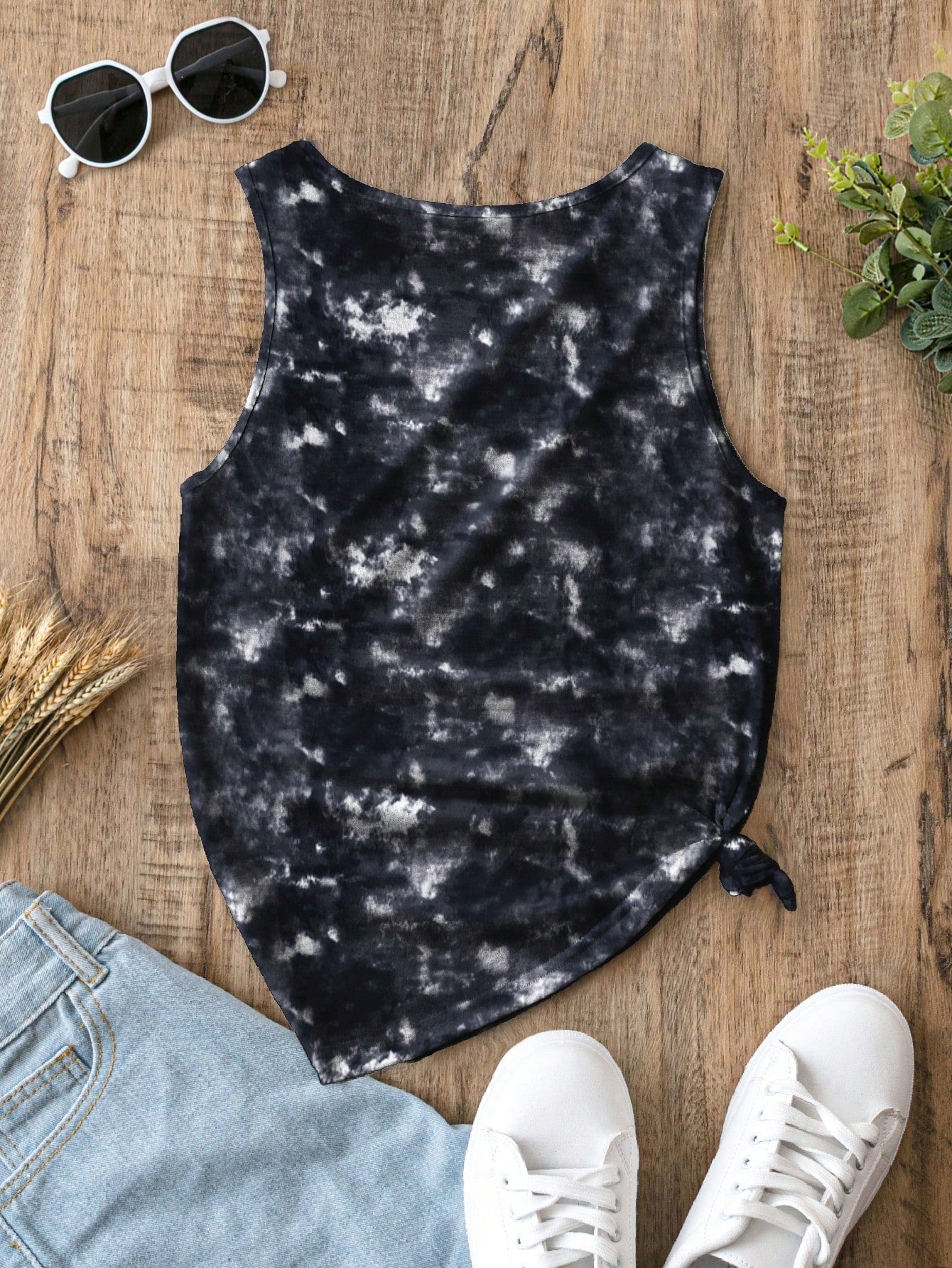 LUNE Women's Tie Dye Round Neck Tank Top