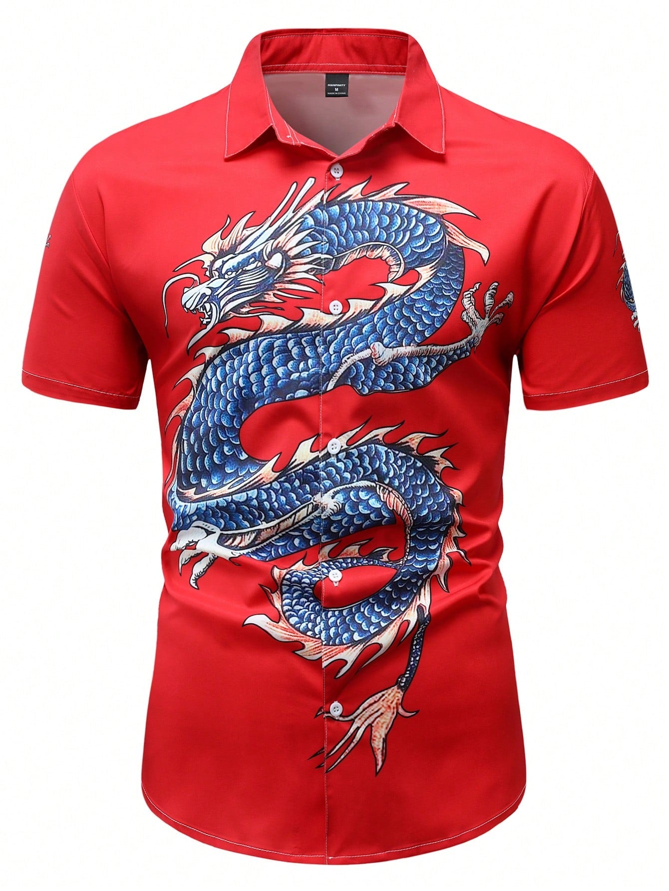 Men's Chinese Dragon Print Short Sleeve Shirt