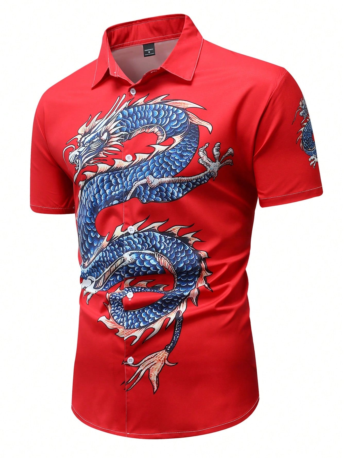 Men's Chinese Dragon Print Short Sleeve Shirt