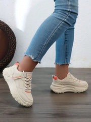 Women's White Casual Sports Shoes, Spring/Summer/Autumn 2024, Outdoor Thick-Soled Platform Sneakers With Straps, Comfortable And Fashionable