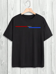 Men's Striped Letter Print Round Neck T-Shirt