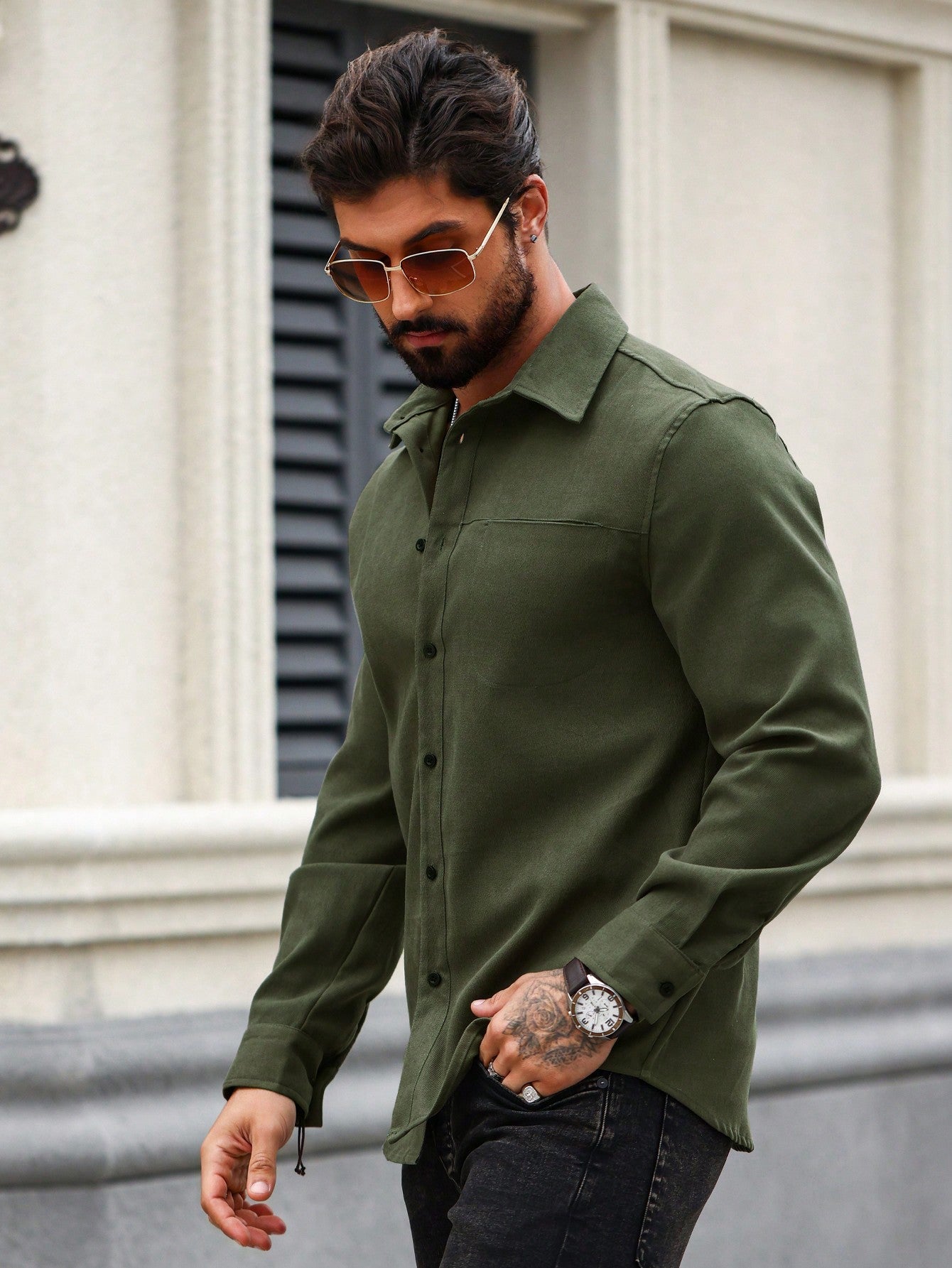 Men's Solid Color Long Sleeve Shirt