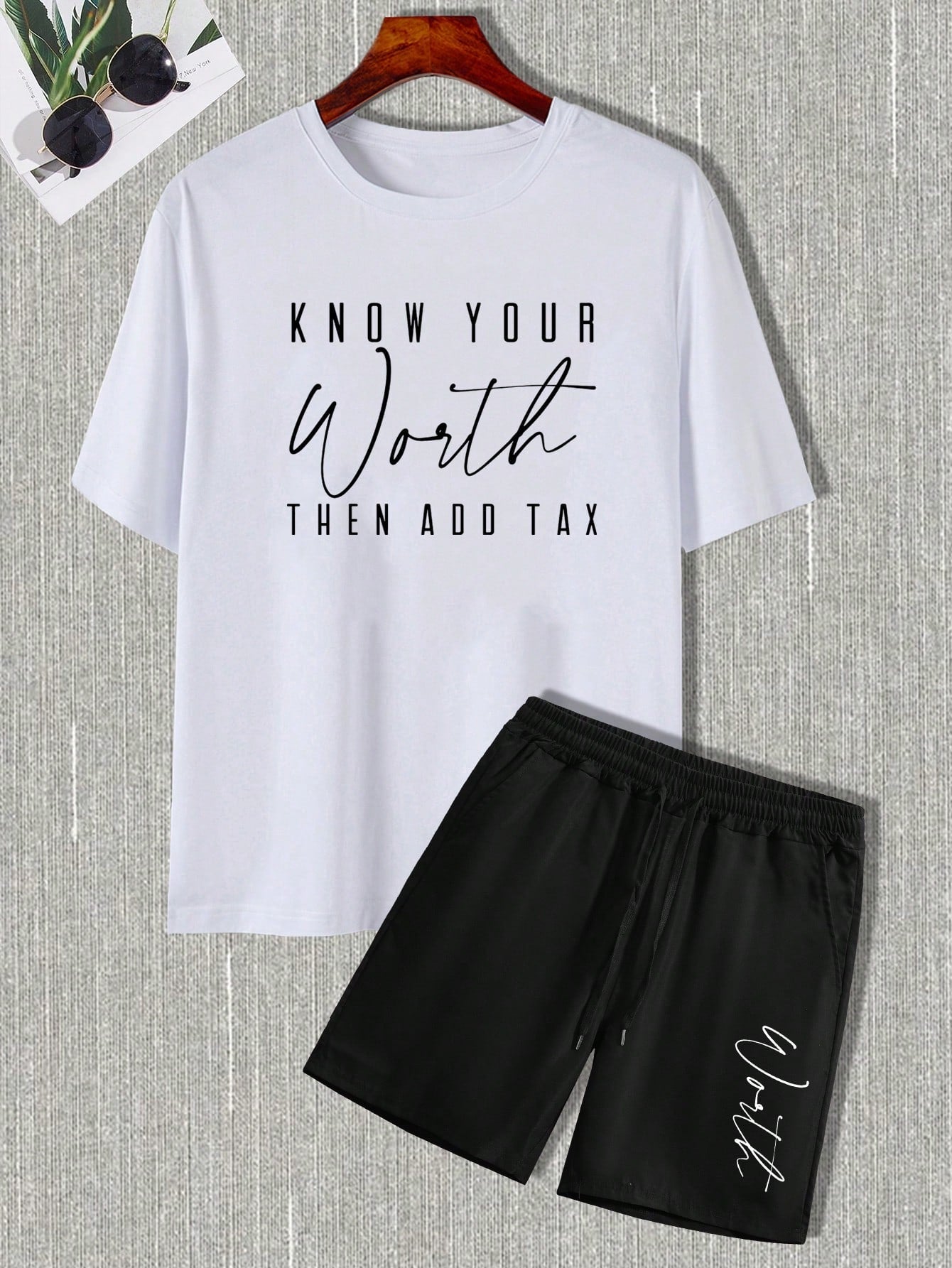 Manfinity Men's Slogan Pattern Short Sleeve T-Shirt And Shorts Outfits