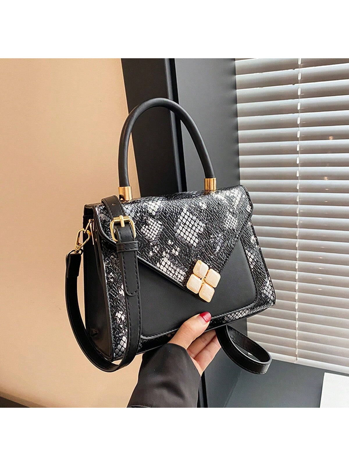 Vintage Alligator Patterned Zipper & Magnetic Buckle Closure Handheld/Shoulder/ Crossbody Bag For Women, Made Of Pu Leather