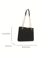 1 Fashionable Solid Color Embossed Square Bag, Zippered Simple Chain Shoulder Bag