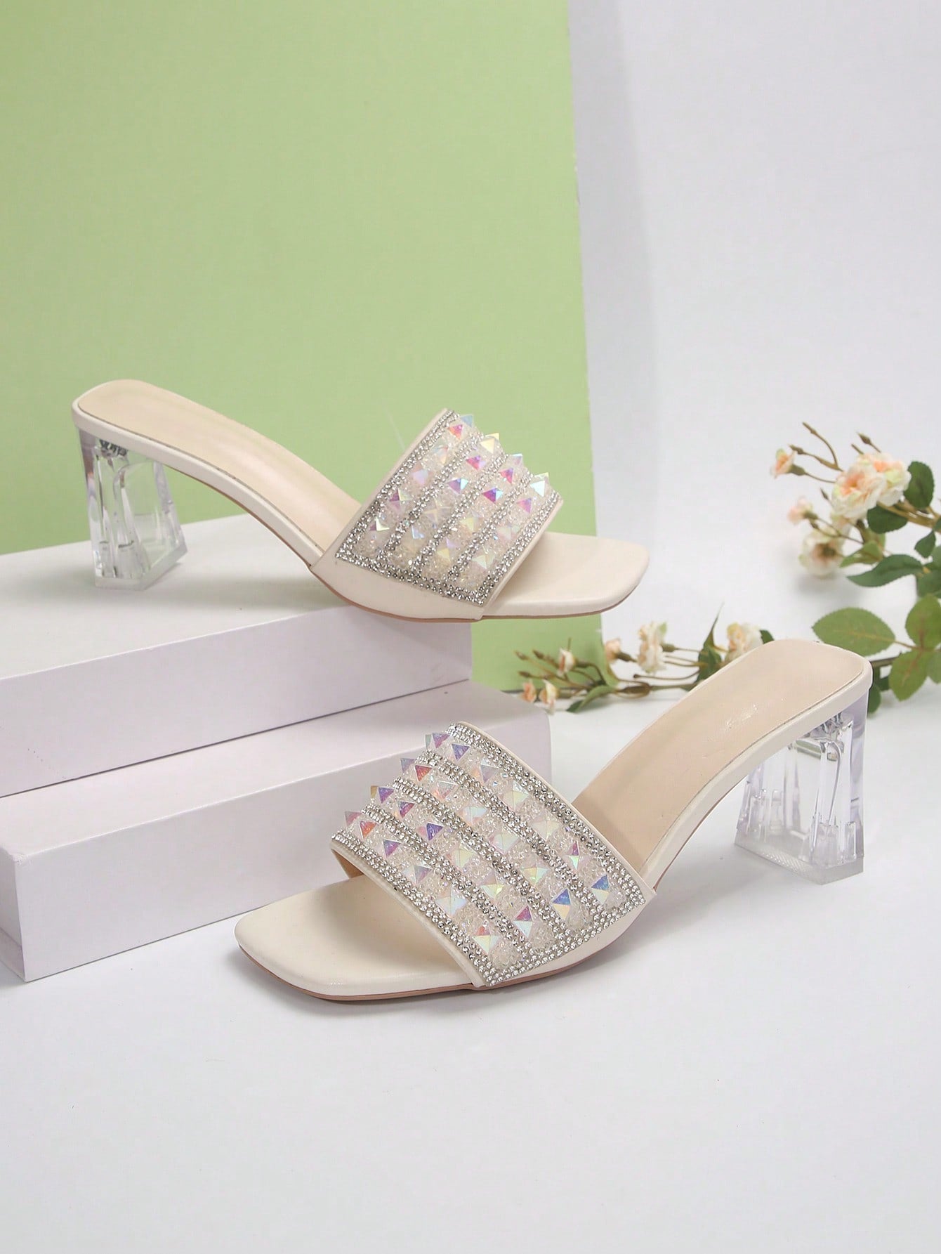 Women's Crystal Heels & Rhinestone Design Elegant High Heeled Sandals For Parties And Shows