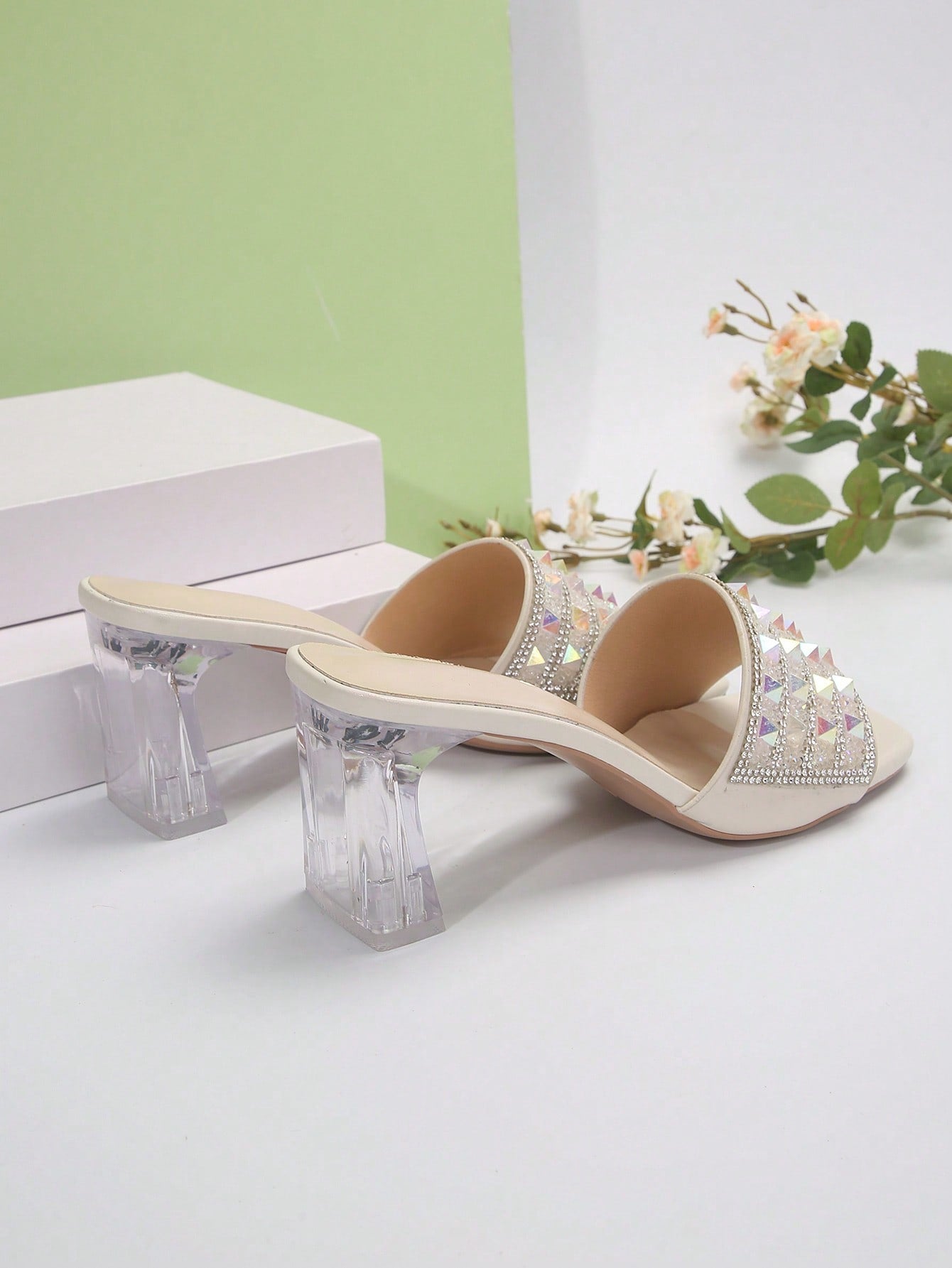 Women's Crystal Heels & Rhinestone Design Elegant High Heeled Sandals For Parties And Shows