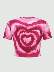 EZwear Women's Heart Print Round Neck T-Shirt