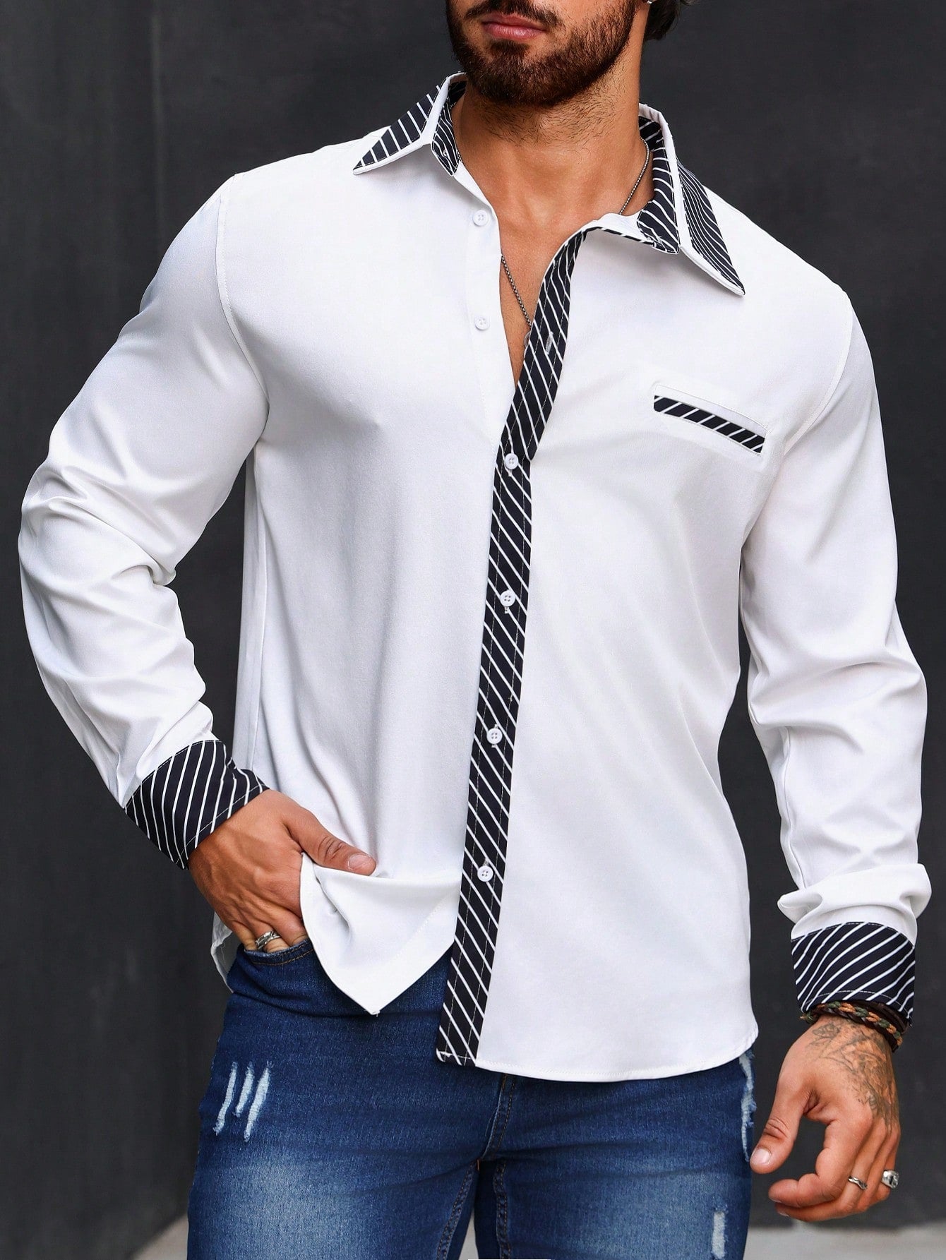 Manfinity Mode Men's Striped Long Sleeve Shirt