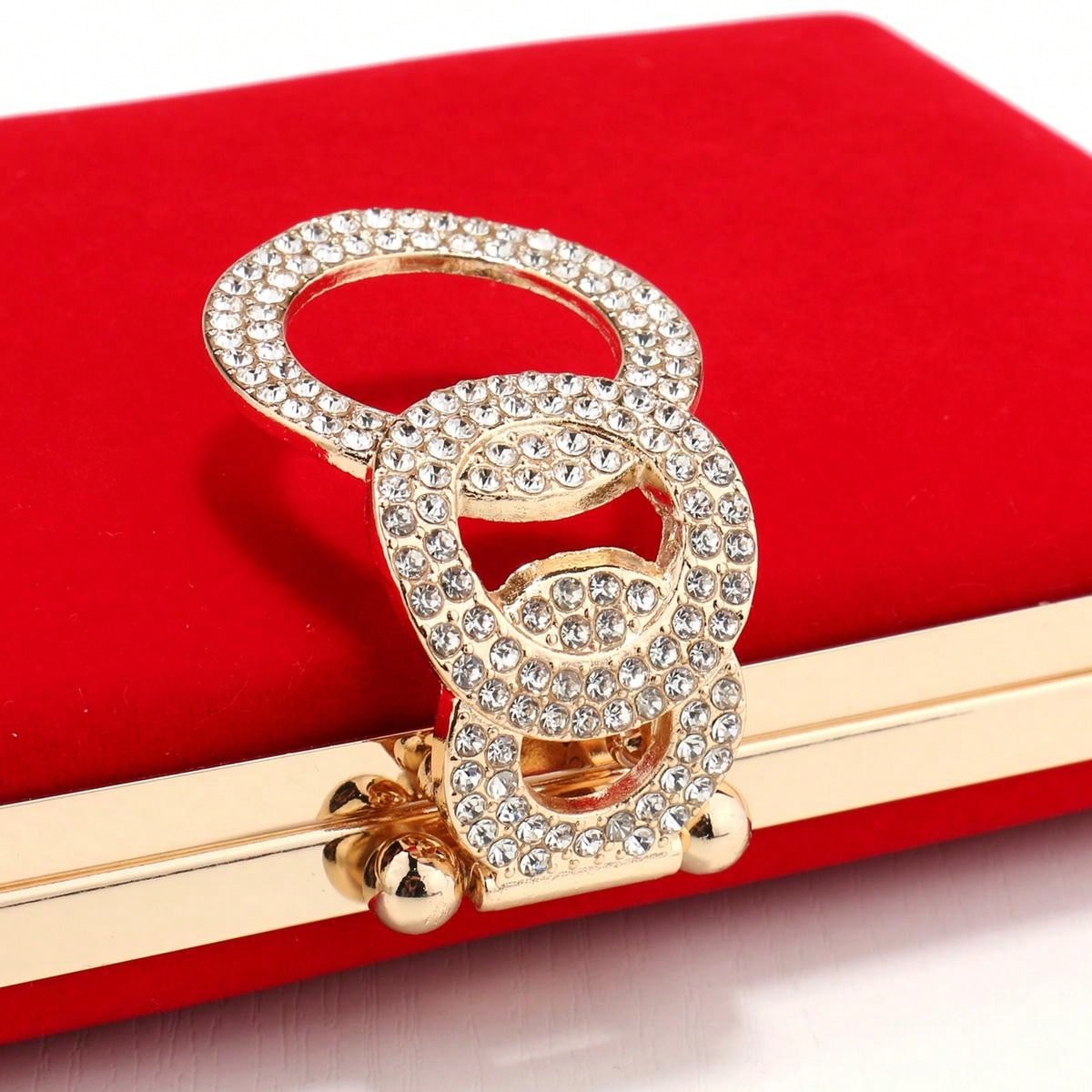 Velvet Women Evening Bags Diamonds Metal Golden Clutch Bags Flap Design Fashion Lady Gift Wedding Bridal Handbags Purse With Necklace Earrings Ring Wedding Bridal Jewelry Sets