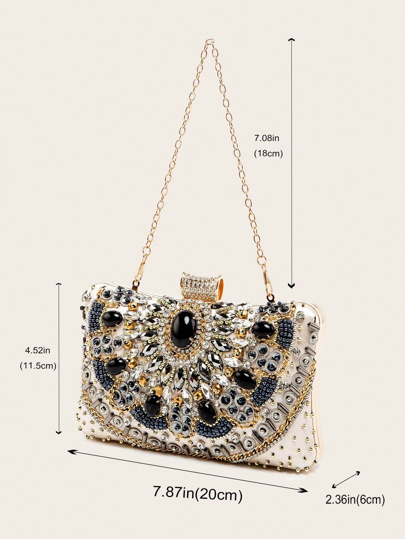 Women's Handmade Beaded Embroidery Dinner Handbag Metal Diamond Studded Bead Handbag Party Prom Clutch Purse Bride Wedding Handbag