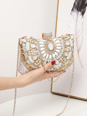 Women's Handmade Beaded Embroidery Dinner Handbag Metal Diamond Studded Bead Handbag Party Prom Clutch Purse Bride Wedding Handbag