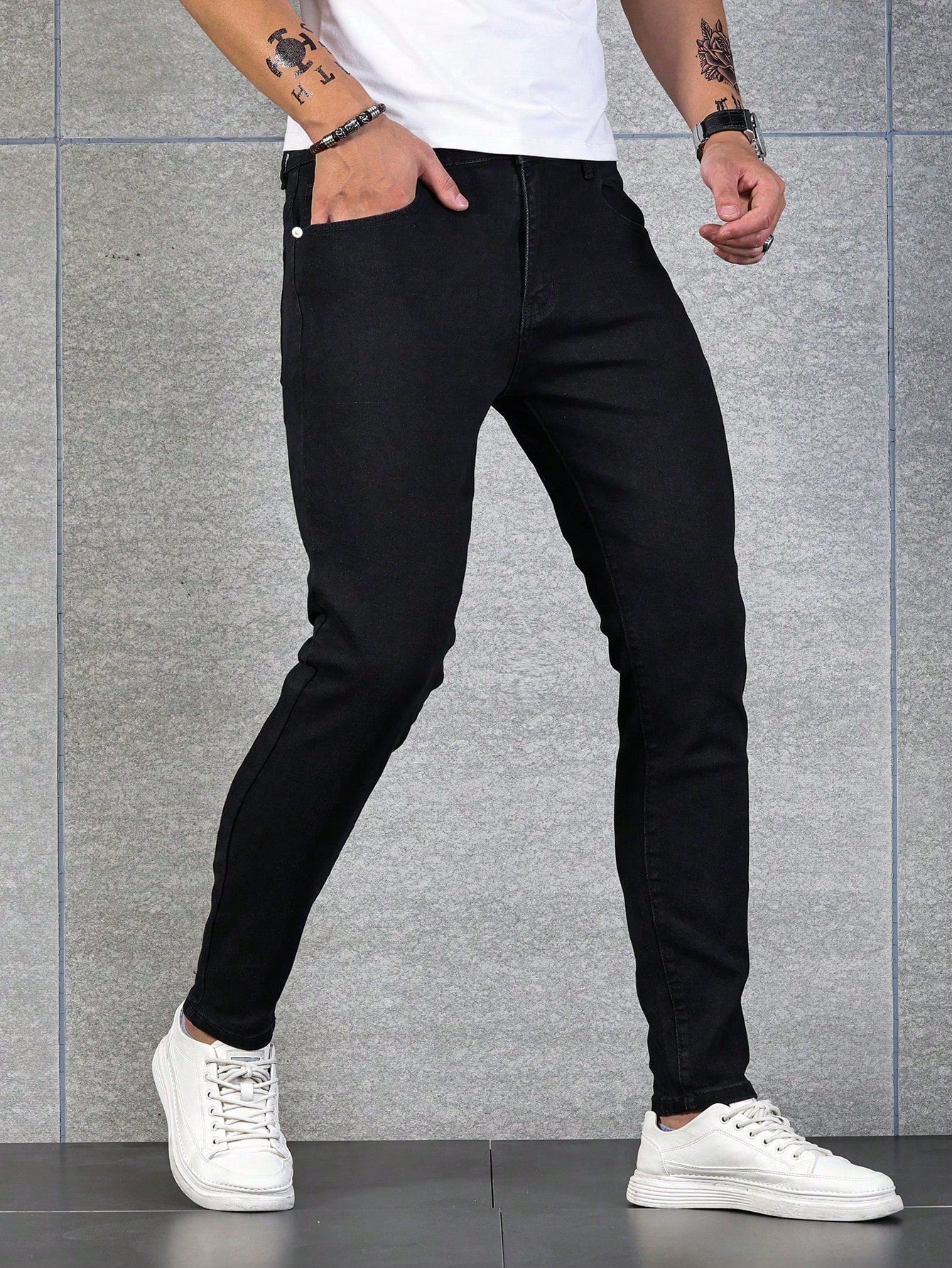 Manfinity Homme Men Contrast Stitch Skinny Jeans