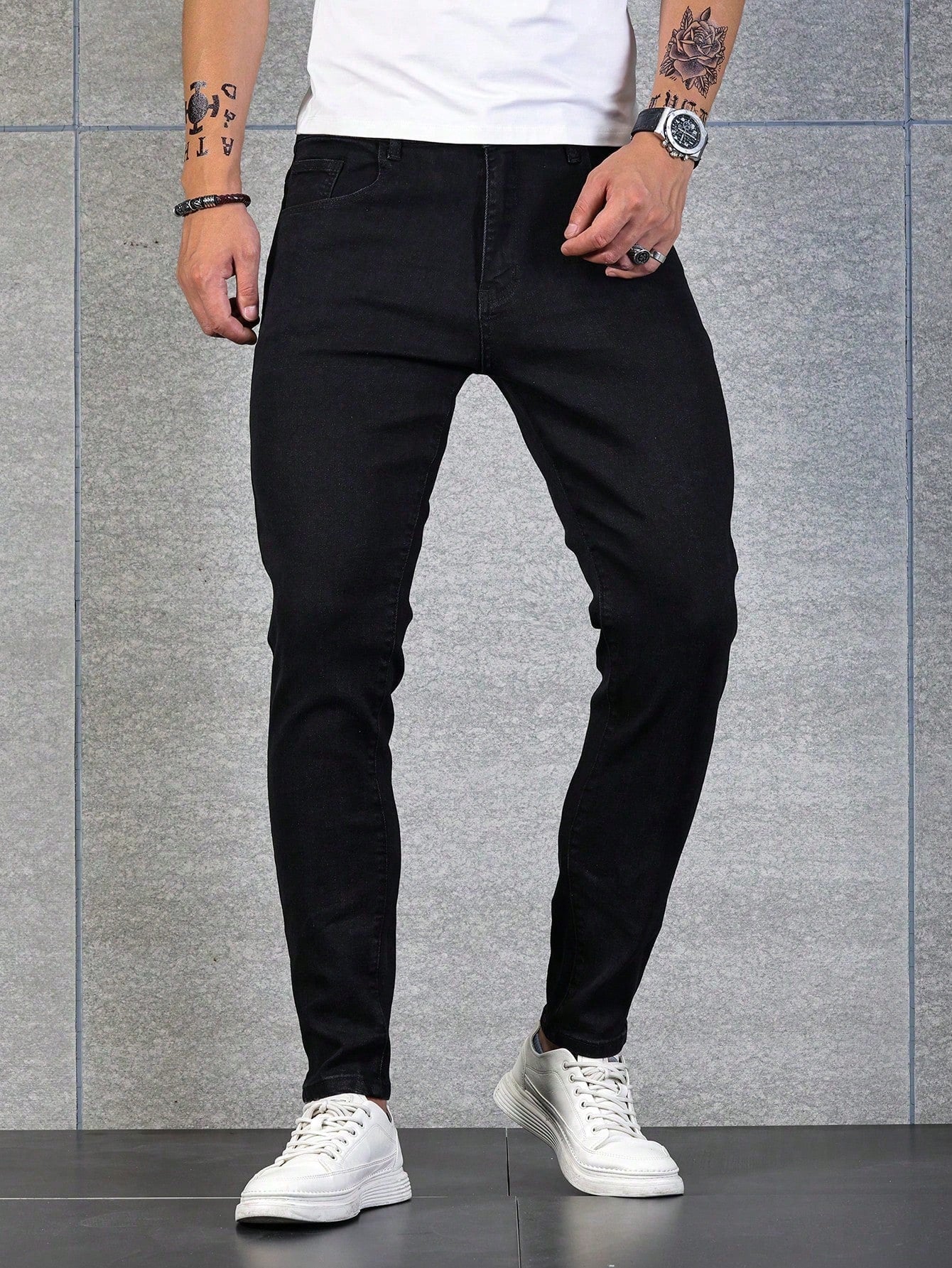 Manfinity Homme Men Contrast Stitch Skinny Jeans