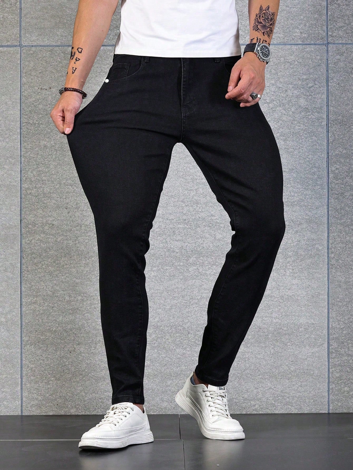 Manfinity Homme Men Contrast Stitch Skinny Jeans