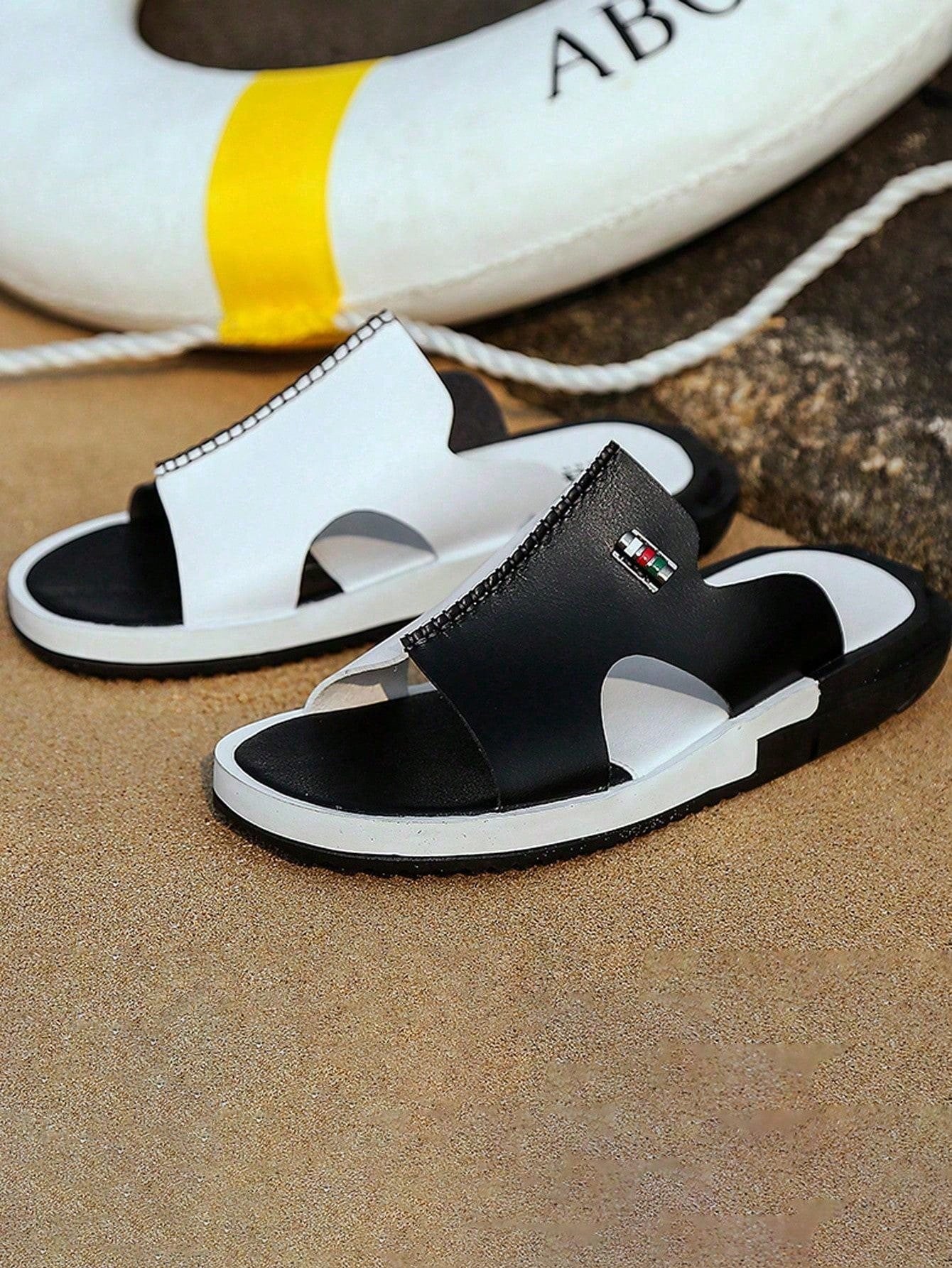 Men Two Tone Stitch Detail Slides, Outdoor Summer Slides