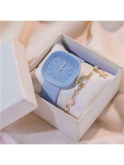 2pcs/Set Forest Style Student Quartz Watch For Girls, Simple & Fresh Design For Junior And Senior High School, Summer