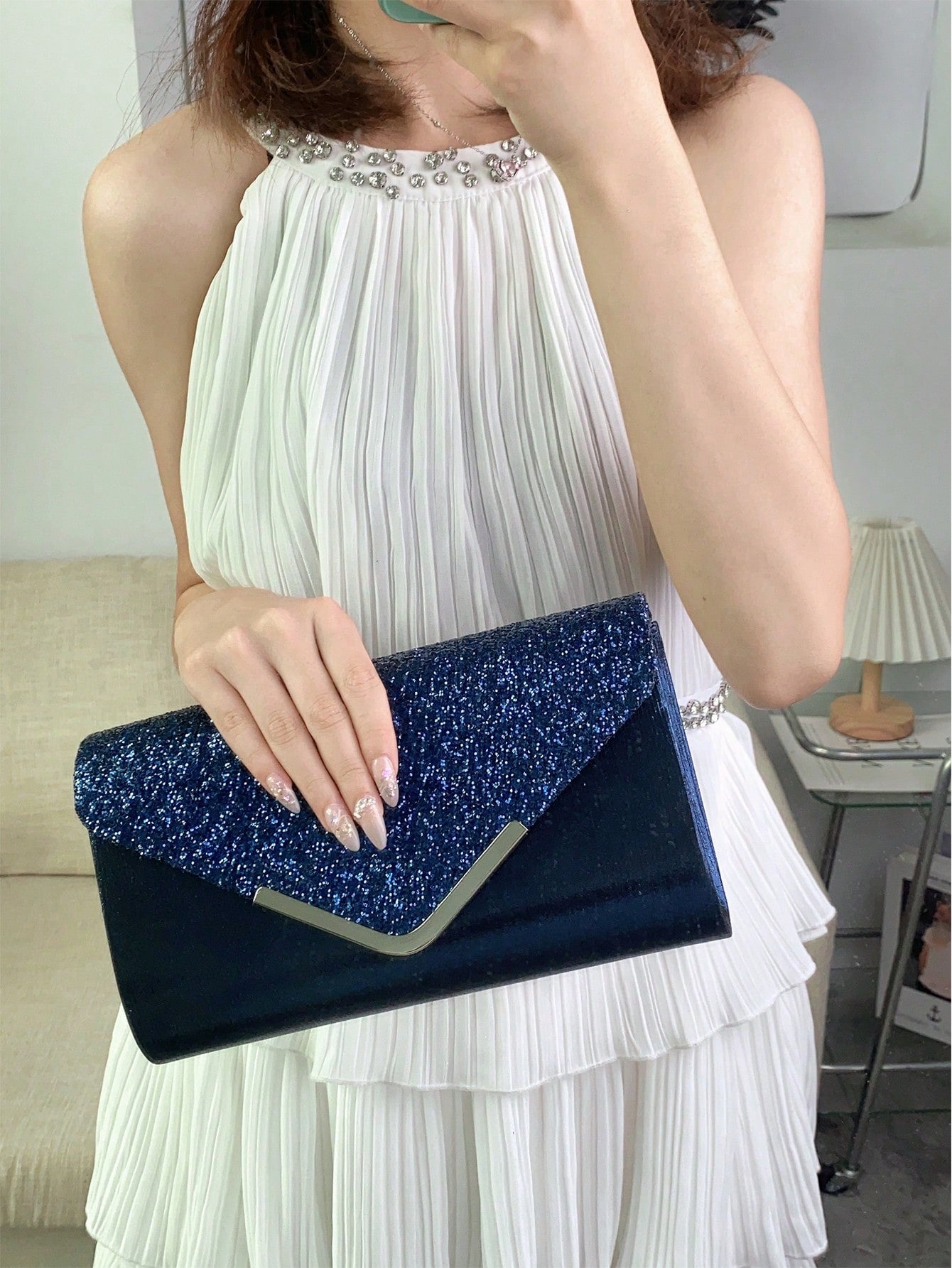 Shiny Evening Clutch, Elegant Fashion Envelope Bag, Ladies' Wedding Handbag For Party And Dancing