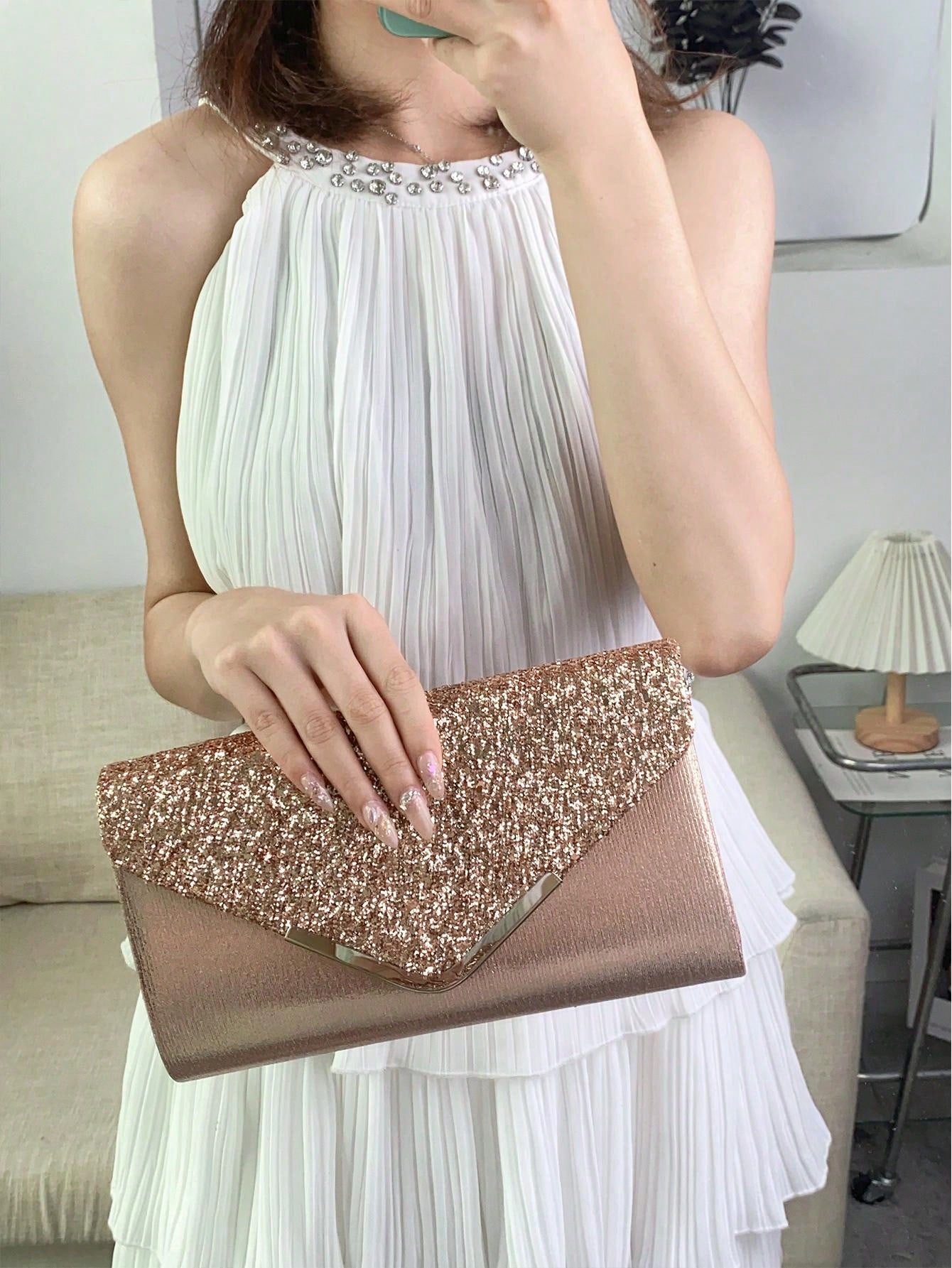 Shiny Evening Clutch, Elegant Fashion Envelope Bag, Ladies' Wedding Handbag For Party And Dancing