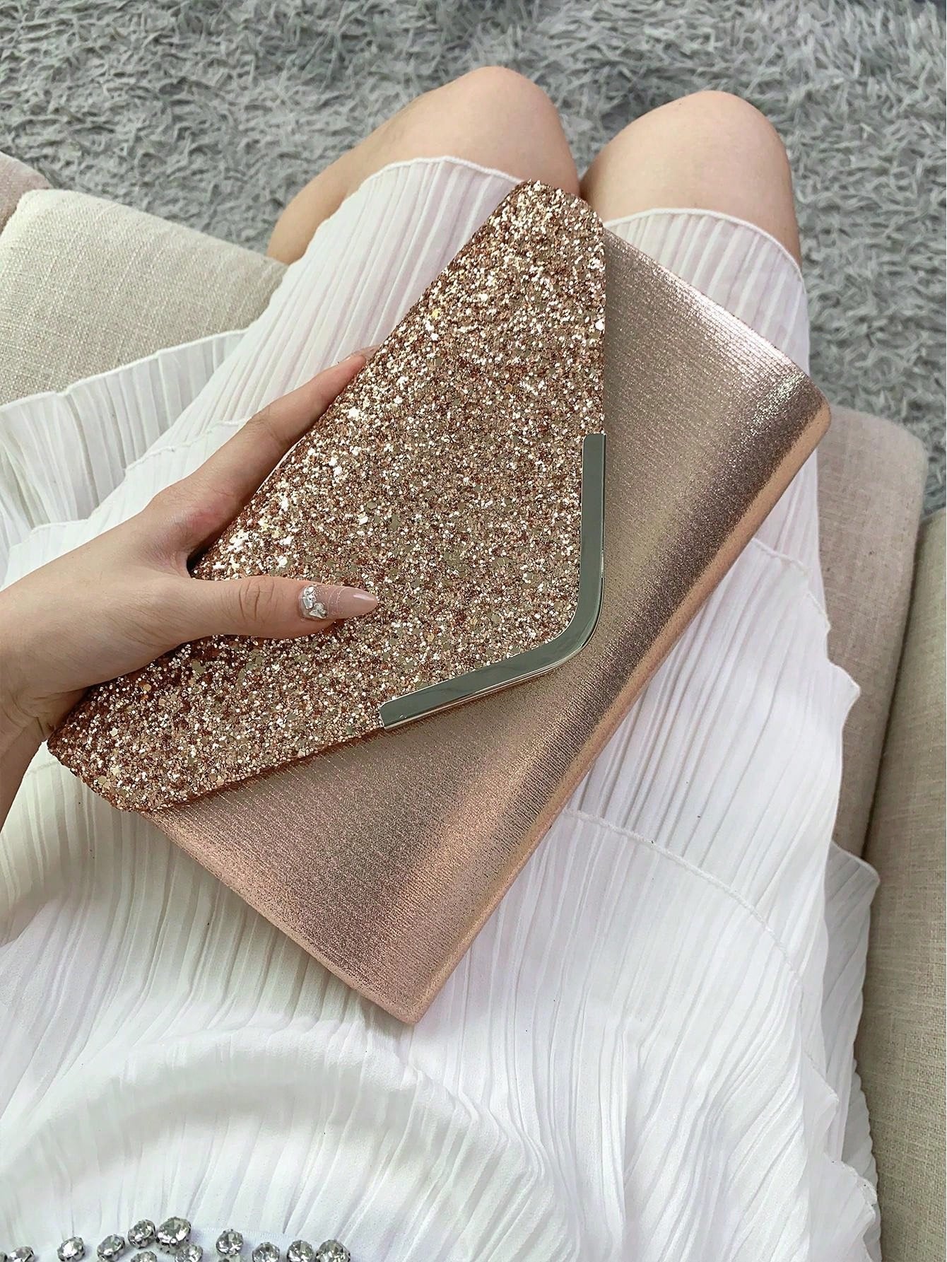 Shiny Evening Clutch, Elegant Fashion Envelope Bag, Ladies' Wedding Handbag For Party And Dancing