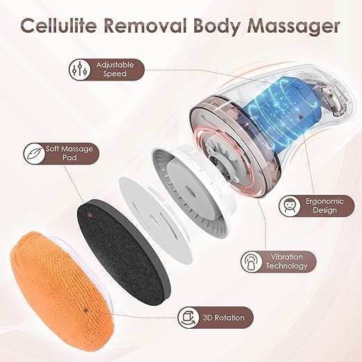 Cellulite Massager Body,Sculpting Machine, with 3 Skin-Friendly Washable Pads, for Belly Waist Butt Arms Legs, Electric Handheld Body Massager