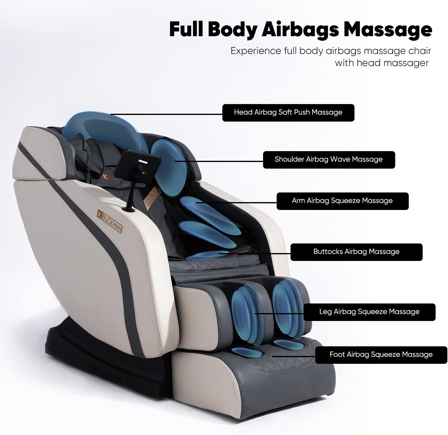 JC BUCKMAN RefreshUs Full Body Massage Chair Recliner with 6 Auto Programs, full body airbags, Built in heat, 2 levels of Zero Gravity, Bluetooth speakers with 2 Years Warranty