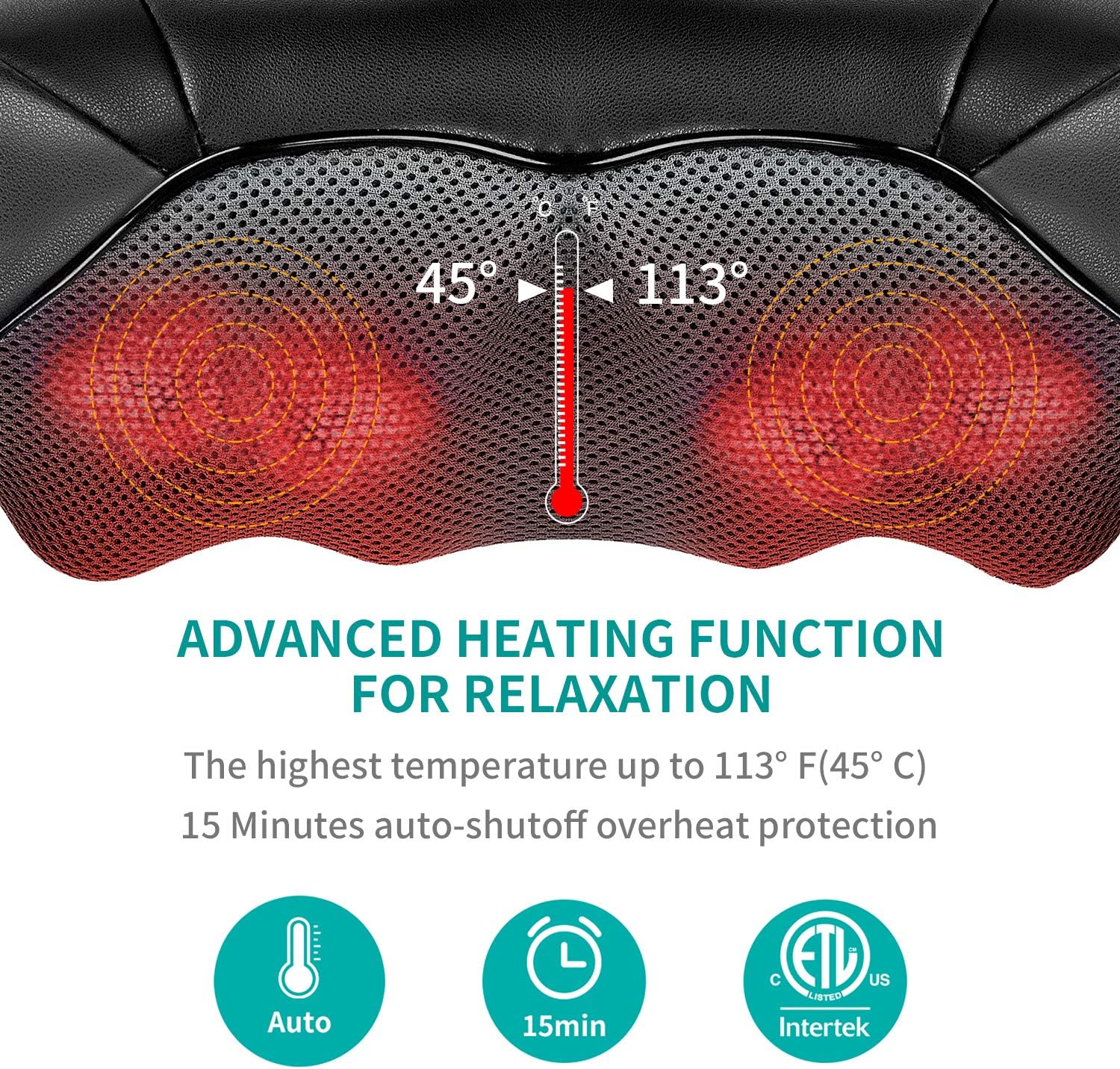 Nekteck Neck Back Massager, Shoulder Massager with Heat, Deep Tissue 3D Kneading Pressure Shiatsu Electric Massage for Muscle Pain for Office Chair Car & Home Use (Black)