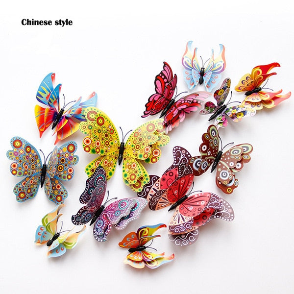 12Pcs Double layer 3D Butterfly Wall Sticker